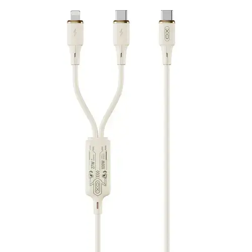 Cablu de incarcare XO Design NB-Q262, USB-C - Lightning / USB-C, 100W, 1.2m (Bej)