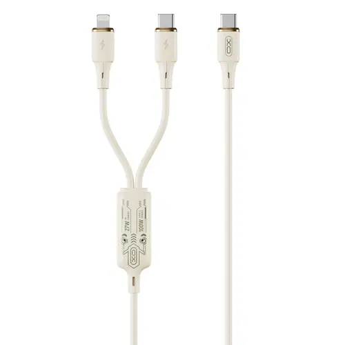 Cablu de incarcare XO Design NB-Q262, USB-C - Lightning / USB-C, 100W, 1.2m (Bej)