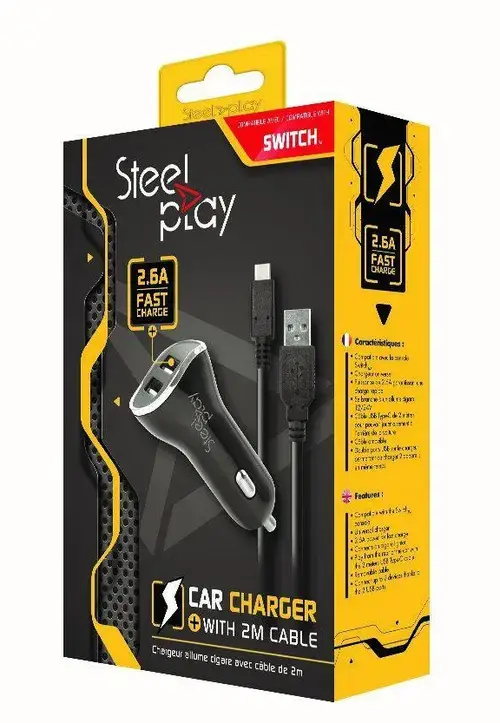 Incarcator auto Steel Play, 2 Porturi USB, Pentru Switch + Cablu incarcare 2 m (Negru)