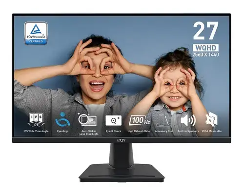 Monitor IPS LED MSI PRO 27inch MP275Q, WQHD (2560 x 1440), HDMI, DispalyPort, Boxe, 1 ms, 100 Hz (Negru)