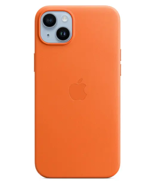 Protectie Spate Apple Leather pentru Apple iPhone 14 Plus, Magsafe (Portocaliu)