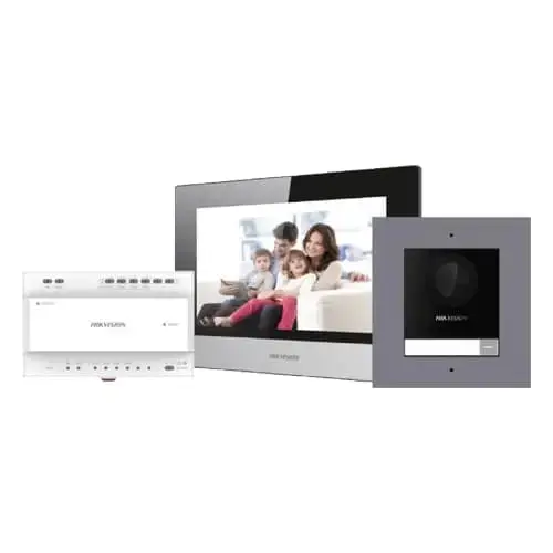 Kit videointerfon Hikvision  DS-KIS702Y, pentru 1 familie, monitor 7 inch, Alarma