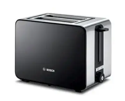 Prajitor de paine Bosch TAT7203, 1050 W, 2 felii, gratar chifle (Negru/Inox)