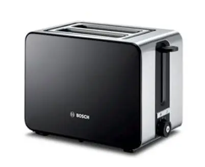 Prajitor de paine Bosch TAT7203, 1050 W, 2 felii, gratar chifle (Negru/Inox)