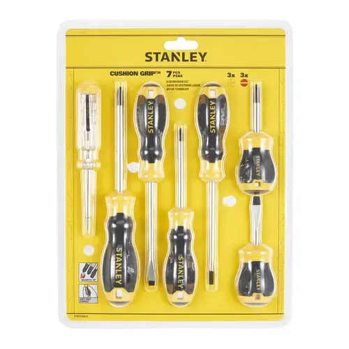 Set 6 surubelnite Stanley Cushion Grip STHT16166-0, tester tensiune, varf magnetizat, tija otel crom vanadiu