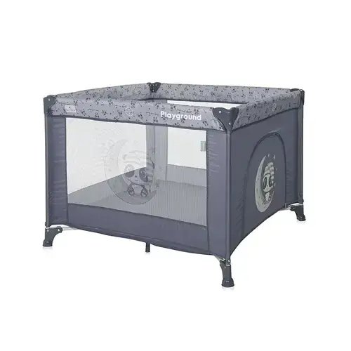 Tarc de joaca Lorelli Playground Cool Grey Pandas, 100 x 100 cm, 0-36 luni, salteluta, usa cu fermoar, geanta transport, mecanism dublu de siguranta
