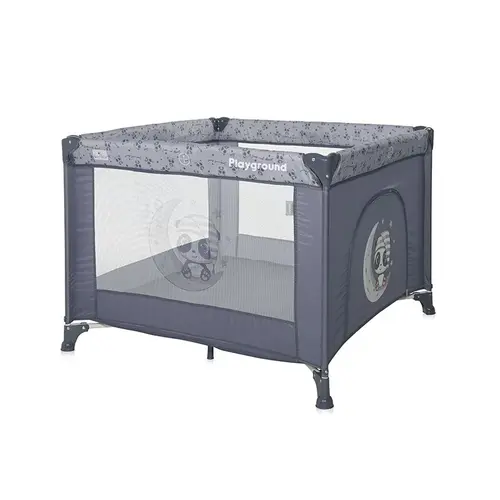 Tarc de joaca Lorelli Playground Cool Grey Pandas, 100 x 100 cm, 0-36 luni, salteluta, usa cu fermoar, geanta transport, mecanism dublu de siguranta