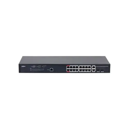Switch Dahua PFS4218-16GT-130 cu 16 porturi gigabit PoE, 2 porturi gigabit