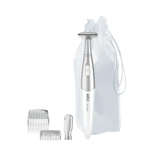 Trimmer Braun Silk-épil FG1100 3 in 1, 4 accesorii, Saculet pentru voiaj, Alb