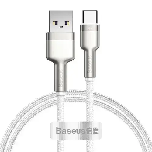 Cablu de date Baseus Cafule Series Metal USB la USB-C, 66W, 2m, Alb