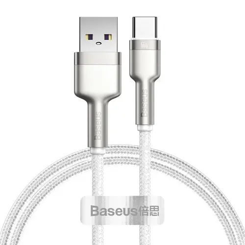 Cablu de date Baseus Cafule Series Metal USB la USB-C, 66W, 2m, Alb