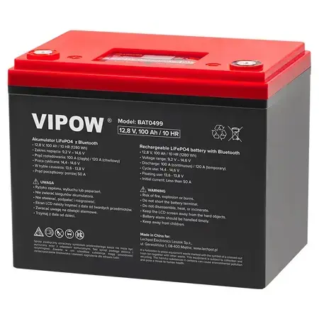 Acumulator Vipow BAT0499, LIFEPO4, 12V, 100AH, Bluetooth