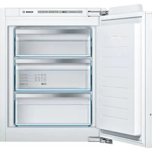 Congelator incorporabil Bosch GIV11AFE0, 72 l, LowFrost, 3 sertare, Clasa E, H 71.2 cm, Argintiu