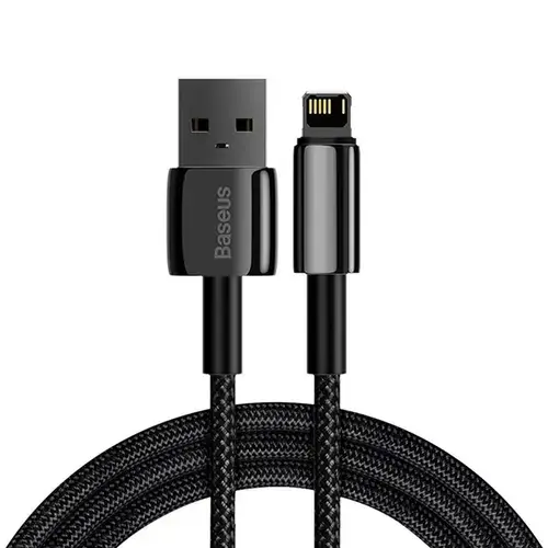 Cablu alimentare si date Baseus, Tungsten Gold, Fast Charging, USB la Lightning 2.4A braided 1m, Negru