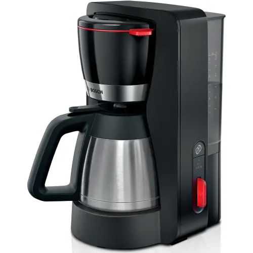 Cafetiera Bosch My Moment TKA6M273, 1.1 l, cana termos cu pereti dubli, sistem antipicurare, oprire automata, rezervor de apa detasabil, cu sistem de mentinere la cald, Negru