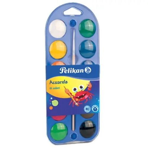 Acuarele 2 in 1 tip pastila Pelikan, set 12 + pensula + paleta pictura