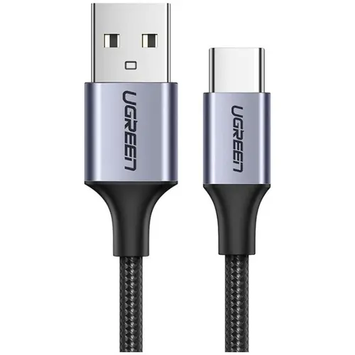 Cablu alimentare si date Ugreen, Fast Charging, USB la USB Type-C 3A nickel plating braided 2m, Negru