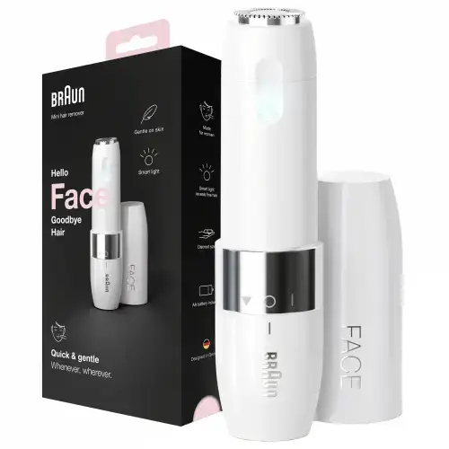 Mini aparat pentru indepartarea parului facial Braun FACE FS1000, pe baterii, Alb