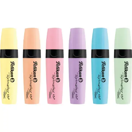 Set 6 Textmarker Pelikan 490, culori pastel, galben, portocaliu, roz, mov, albastru, verde
