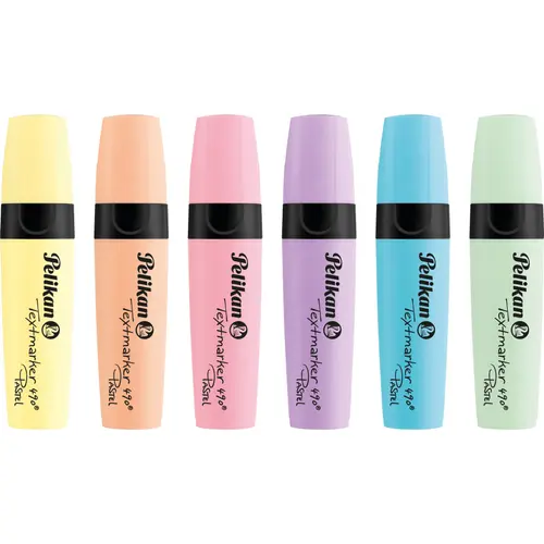 Set 6 Textmarker Pelikan 490, culori pastel, galben, portocaliu, roz, mov, albastru, verde