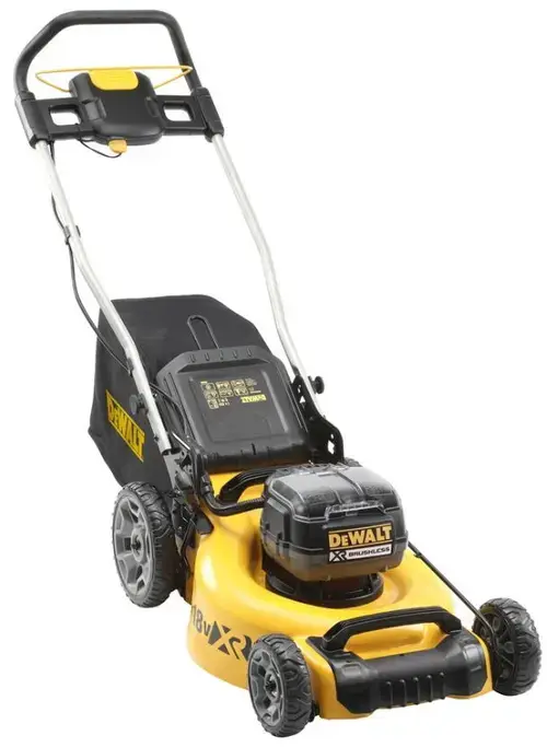 Masina electrice de tuns gazonul cu acumulator DeWalt DCMW564P2, 18 V, 5 Ah Li-Ion, 48 cm latime lucru, 5 trepte taiere, 45 l sac colector + 2 baterii