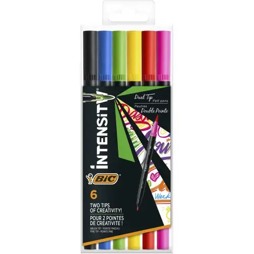 Set 6 bucati markere de colorat cu dublu varf BIC Intensity