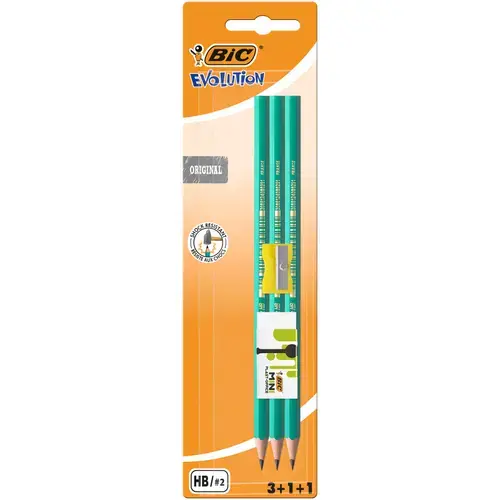 Set 3 creioane grafit  BIC Evolution + 1 radiera + 1 ascutitoare