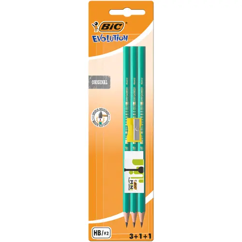 Set 3 creioane grafit  BIC Evolution + 1 radiera + 1 ascutitoare