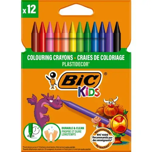 Creioane cerate plastifiate BIC Plastidecor, 12 culori