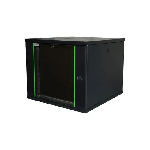 Rack 19'' 15U 600x450 DECKRO RAL9005 D-META-2, de perete, usa din sticla, panouri detasabile si securizate, dezasamblat, capacitate 100kg