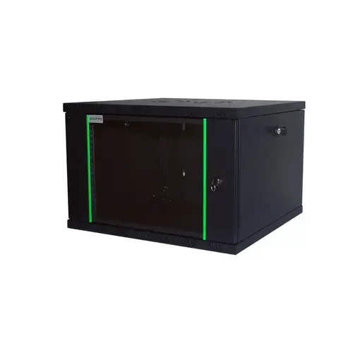 Rack 19'' 6U 600x600, de perete DECKRO RAL9005 D-META-2, usa din sticla, panouri detasabile si securizate, dezasamblat, capacitate 100kg