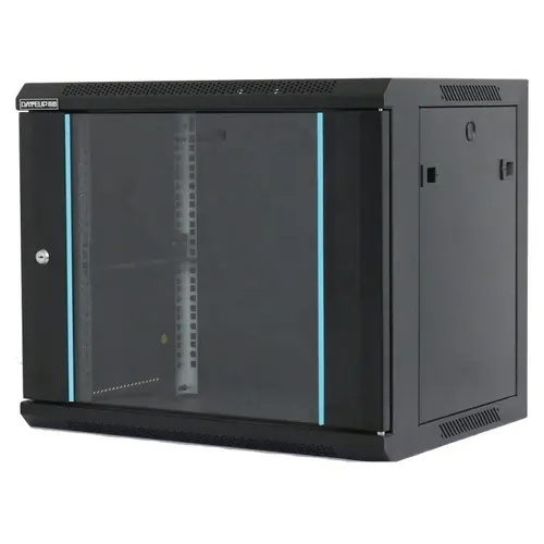 Rack 9U 600x450 DATEUP RAL 9004, montare pe perete, usa din sticla, panouri laterale detasabile si securizate , dezasamblat