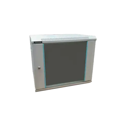 Rack 9U 600x450 DATEUP RAL 7035, montare pe perete, usa din sticla, panouri laterale detasabile si securizate, dezasamblat