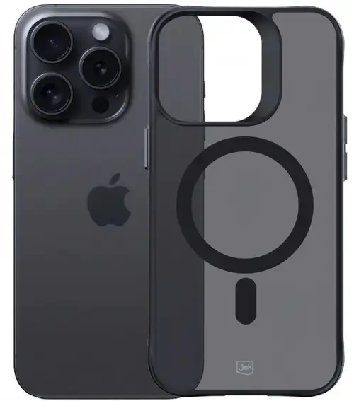 Husa MagSafe pentru Apple iPhone 15 Pro, 3MK, Smoke MagCase, Neagra