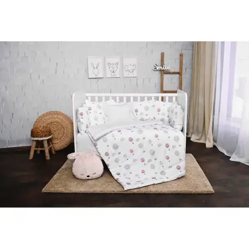 Set lenjerie pat 7 piese Lorelli Lily Grey Ballons, bumbac ranforce