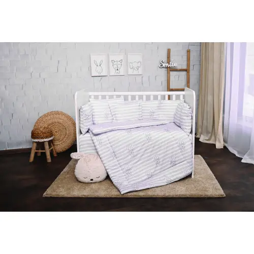 Set lenjerie pat 7 piese Lorelli Lily Grey Striped, bumbac ranforce