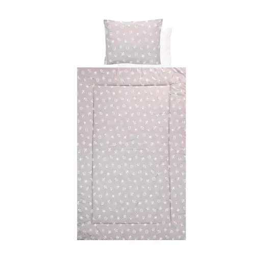 Set lenjerie pat 4 piese Lorelli Abstract Leaves Grey Beige, bumbac ranforce
