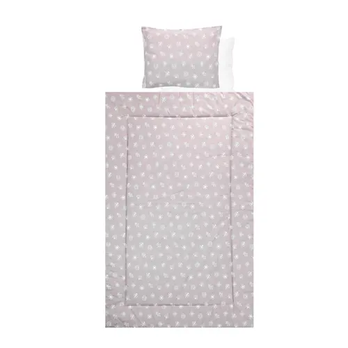 Set lenjerie pat 4 piese Lorelli Abstract Leaves Grey Beige, bumbac ranforce