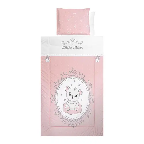 Set lenjerie pat 4 piese Lorelli Little Bear Pink, bumbac ranforce, 70 x 140 cm, 60 x 120 cm
