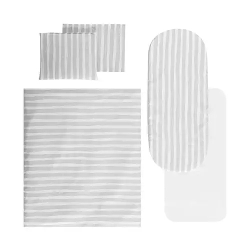 Set lenjerie pentru carucior  Lorelli Grey Striped, universal, cu protectie impermeabila, 7 piese, bumbac fin si delicat