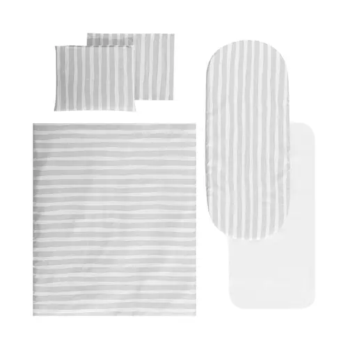 Set lenjerie pentru carucior  Lorelli Grey Striped, universal, cu protectie impermeabila, 7 piese, bumbac fin si delicat