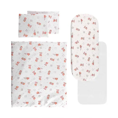 Set lenjerie pentru carucior Lorelli Bears & Pillows Beige, cu protectie impermeabila, 7 piese