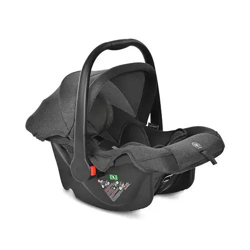 Scoica auto pentru copii Lorelli Joy Black Jasper, I-size, R129, 0-15 Luni, maxim 13 Kg, 40-85 cm, functie de balansare, maner reglabil, husa detasabila si lavabila din fibre naturale