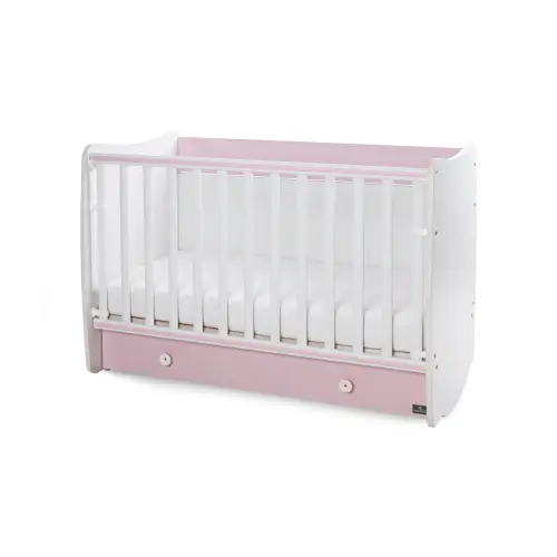 Patut balansoar pentru copii Lorelli Dream White Orchid Pink, din lemn, transformabil, sistem leganare cu blocare, grilaj detasabil si culisant in 2 pozitii, saltea pe 2 niveluri de inaltime, sertar, 0-3 ani, 0-15 Kg, 120x60 cm