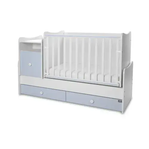 Mobilier multifunctional Lorelli Trend Plus White Baby Blue, 167 x 72 x 105 cm, transformabil in 2 variante, sistem leganare, grilaj culisant si detasabil