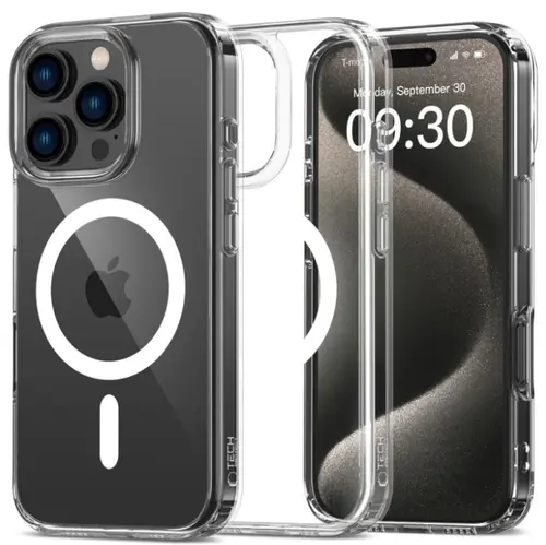Husa MagSafe pentru Apple iPhone 16 Pro, Tech-Protect, Flexair Hybrid, Transparenta