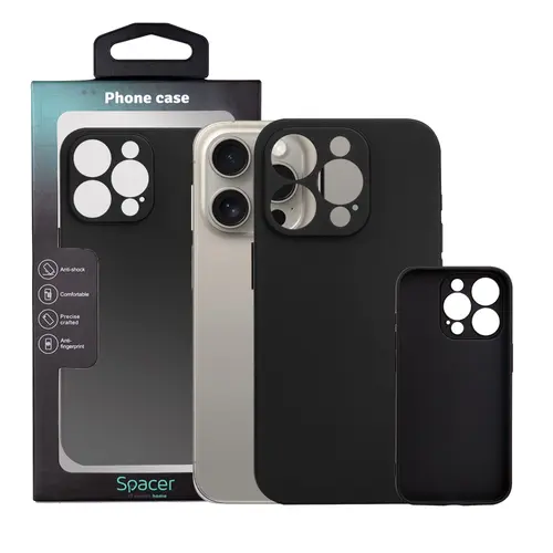 Husa pentru Iphone 15 Pro Spacer, grosime 1.5mm, material flexibil TPU, Negru