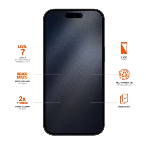 Folie Sticla Mountain Glass Privacy Eiger pentru iPhone 16 Pro, Negru