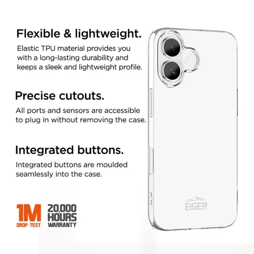 Husa Grip Eiger pentru iPhone 16, transparent