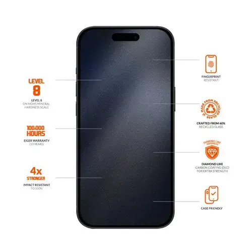 Folie Sticla Mountain Glass Ultra Eiger pentru iPhone 16 Pro, Transparenta